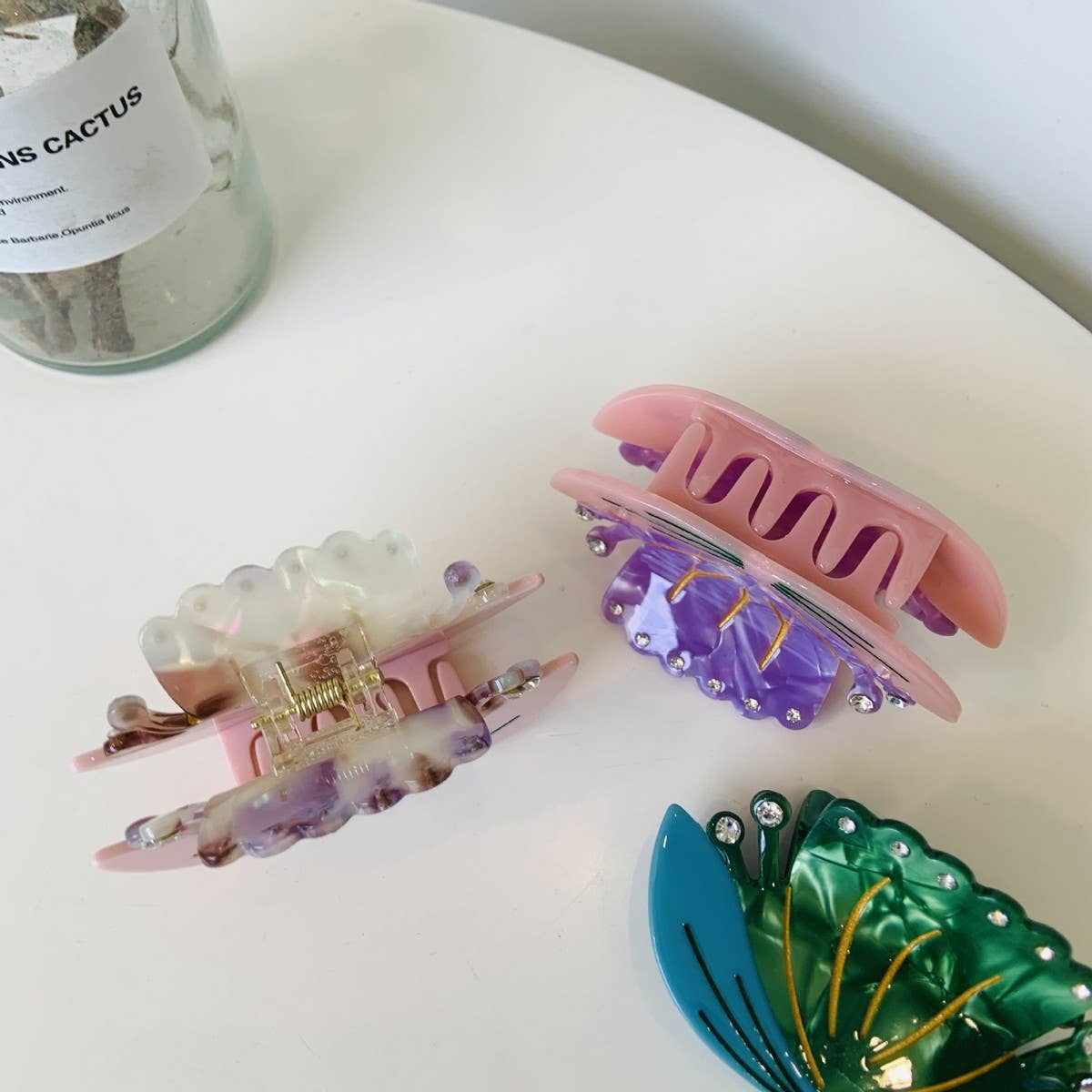 Lotus Flower Acetate Hair Claw, Rhinestone Cute