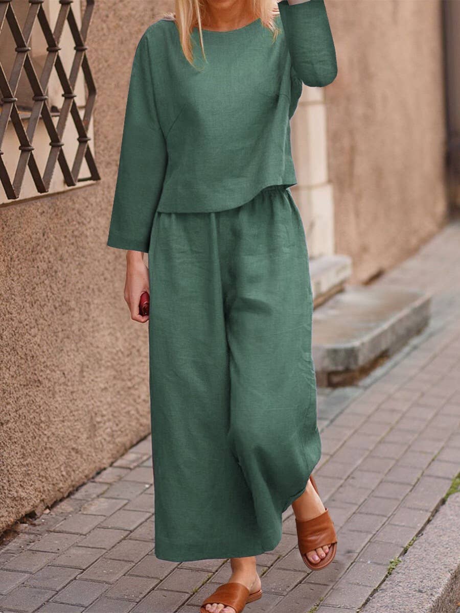 LOOSE SOLID COLOR SHIRT TROUSERS TWO-PIECE SET