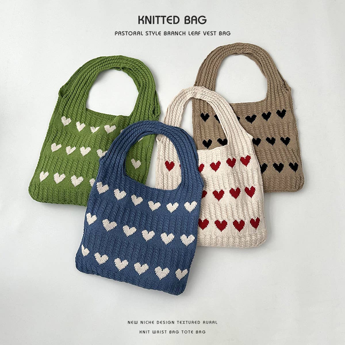 EXQUISITE KNITTED HEART TOTE HANDBAG_CWAB2389
