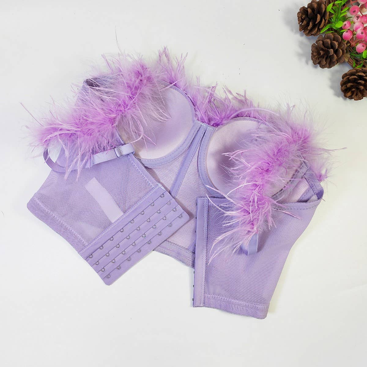 HIGH-END OSTRICH FEATHER FISHBONE TUBE TOP