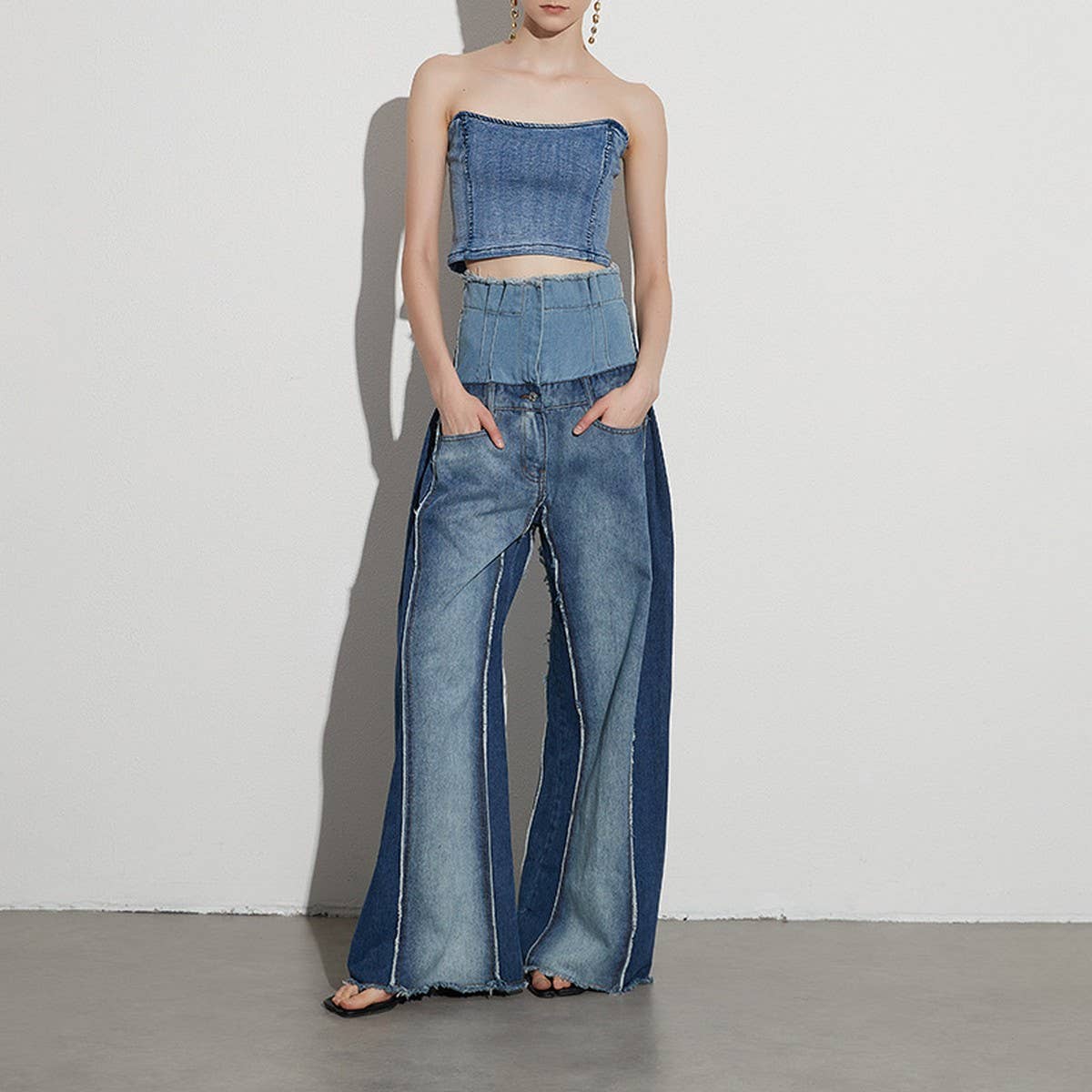 WOMENS HIGH WAISTED WIDE LEG LOOSE FITTING JEANS