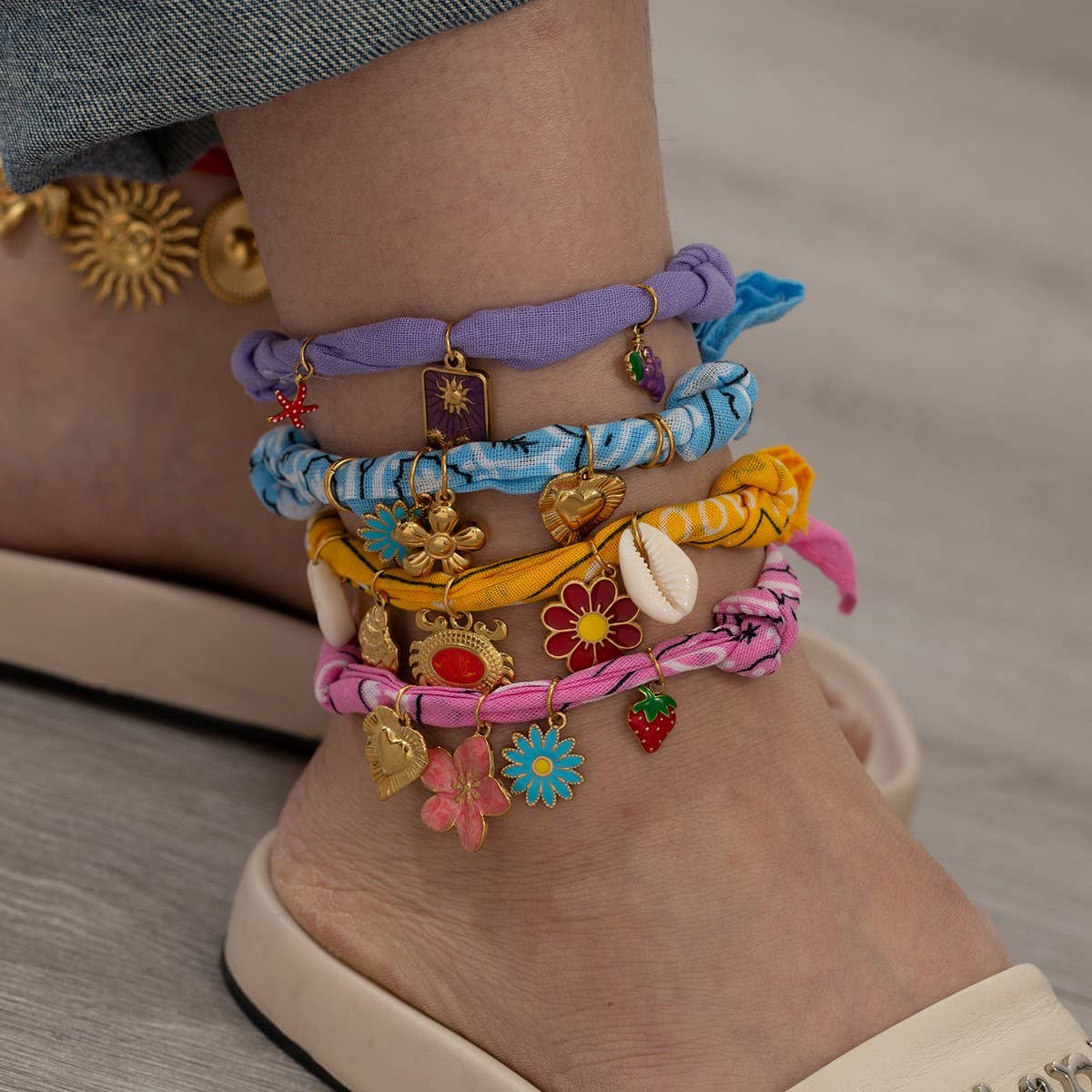 Handmade Silk Thread Anklet with Steel Charms
