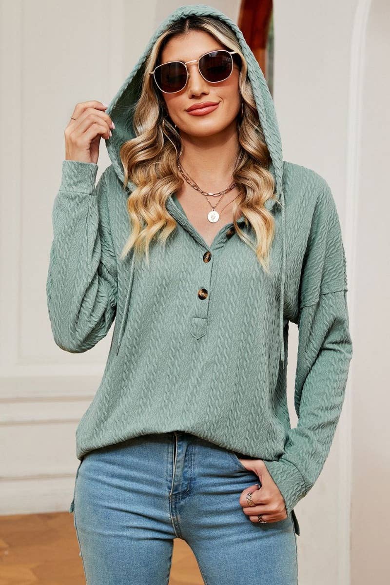 CWOHOL0984_SOLID COLOR BUTTON-UP HOODIE WITH LONG SLEEVES