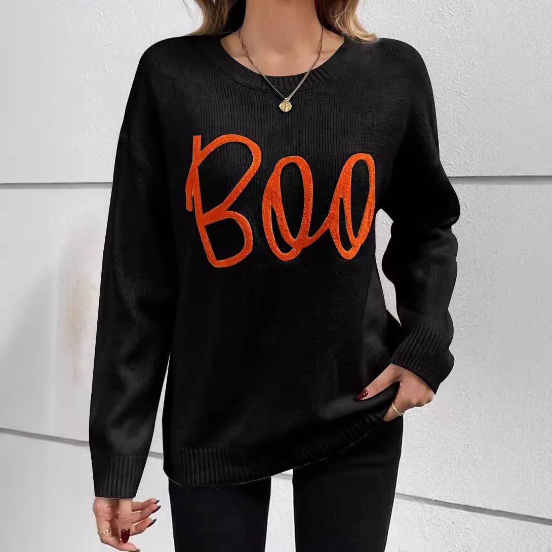 ROUND NECK THREAD CASUAL LETTER-PRINTED SWEATER