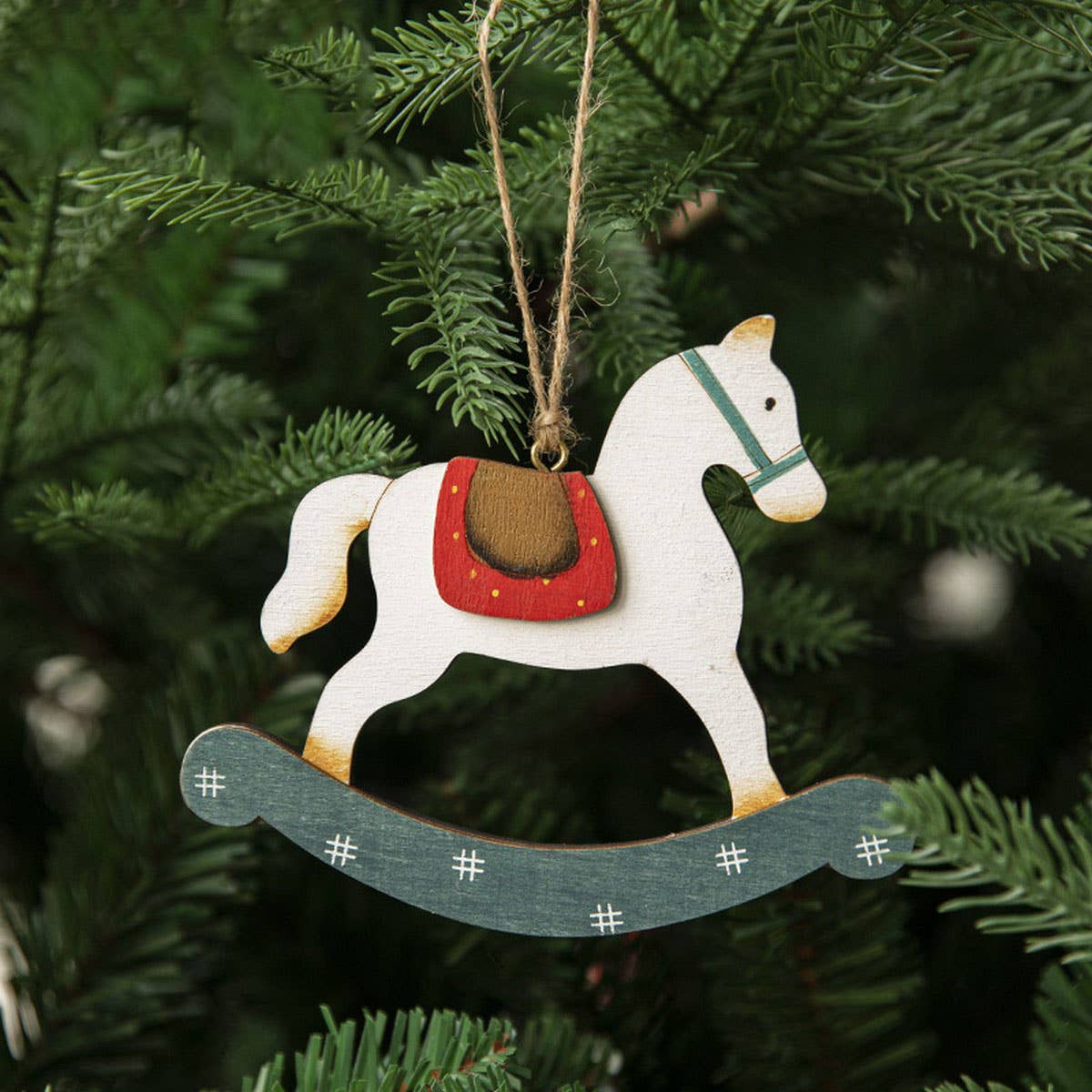 Wood House Painted Xmas Tree Hanging Ornament_CWMM9672