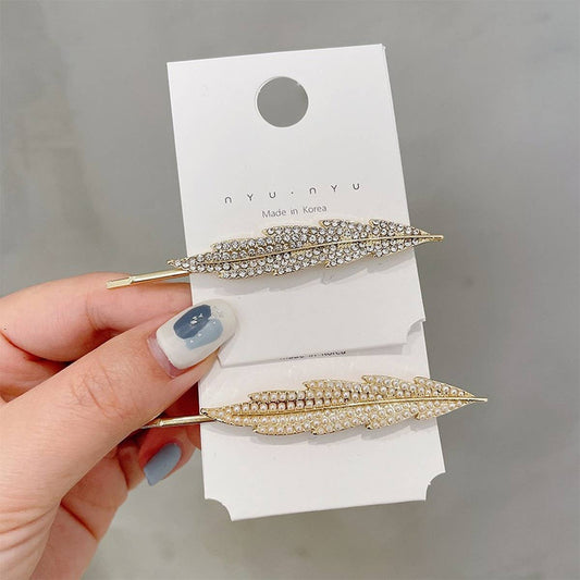 FULL DIAMOND PEARL FEATHER SIDE CLIP BANGS CLIP