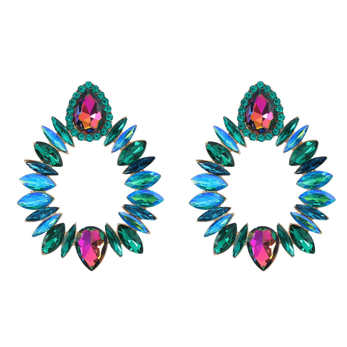 COLORFUL CRYSTAL GEOMETRIC DROP STUD EARRINGS