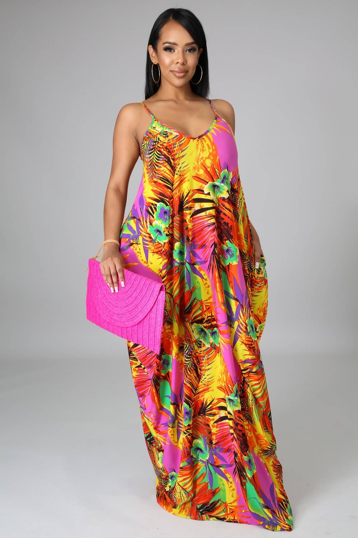 V-NECK CASUAL LOOSE SLIP DRESS