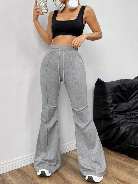 DRAWSTRING ELASTICATED WAIST THIN LEG WIDE PANTS