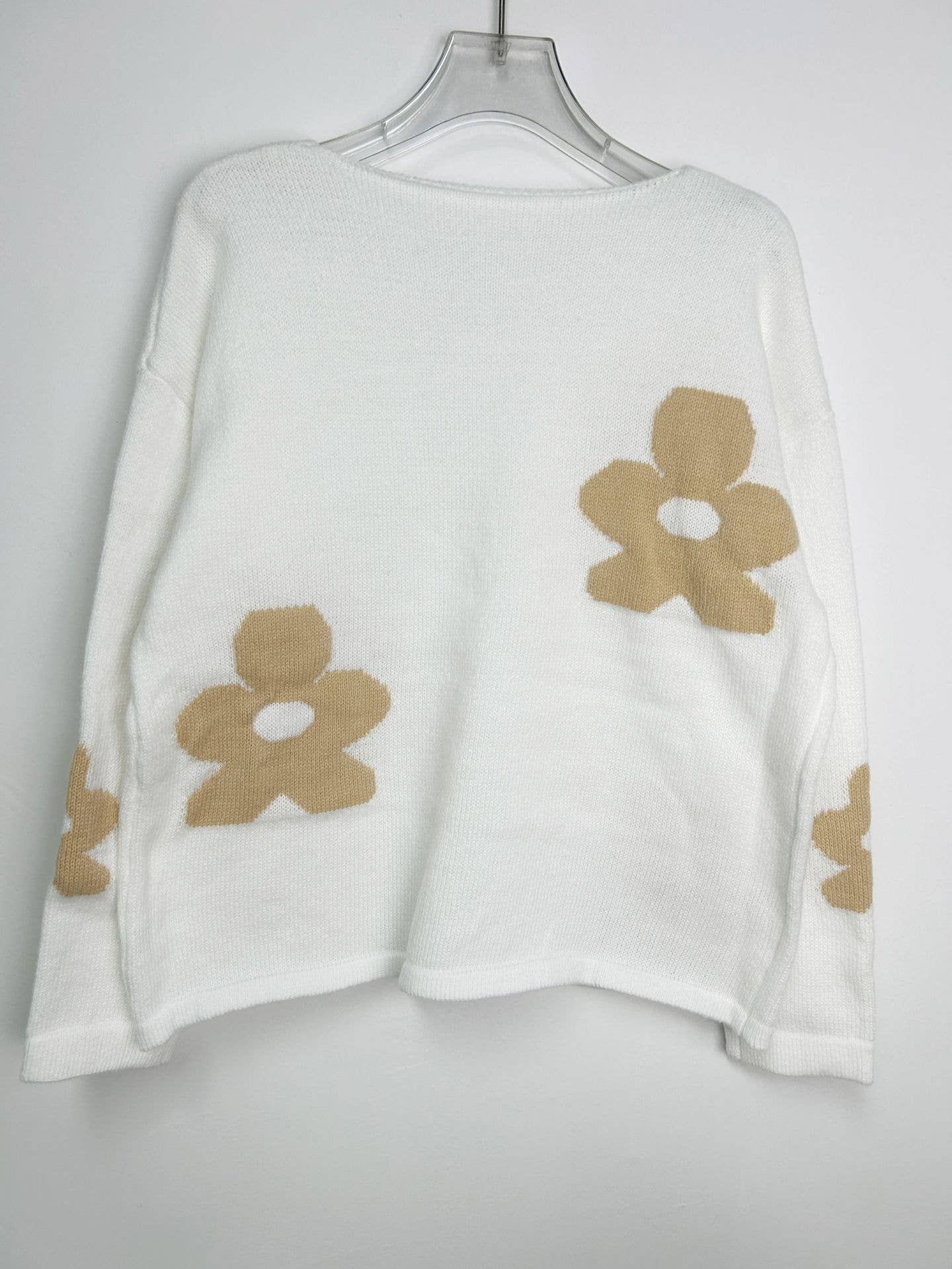Round-neck solid-color jacquard knitted sweater