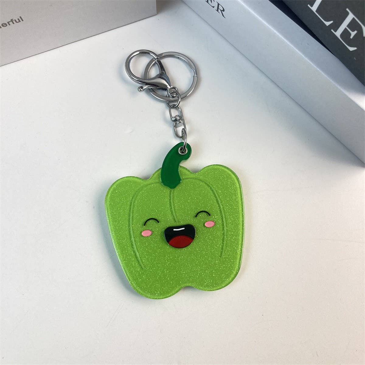 Cute Green Pepper Makeup Mirror Keychain Acrylic