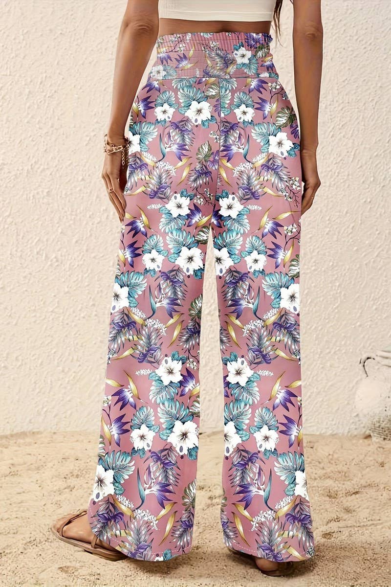 CWBLP1135_PRINTED LOOSE ELASTIC WAIST WIDE-LEG PANTS