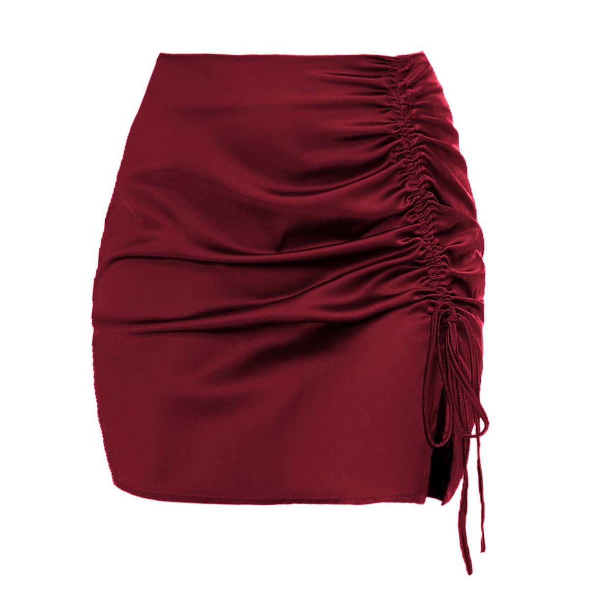 SOLID COLOR PLEATED HIP SKIRT HIGH WAIST SATINSKIRT_CWAB4808