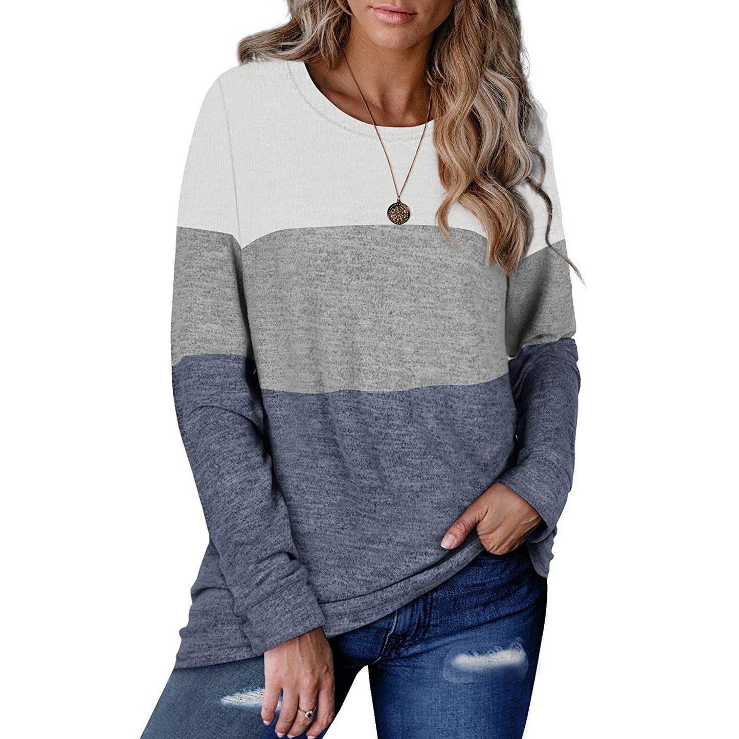 WOMEN'S CREW NECK PULLOVER MATCHING COLOR HOODIE