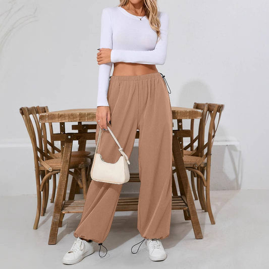 Stretched-waist wide-leg sportswear pants