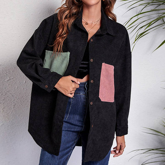 Lapel long sleeve color pocket trench coat