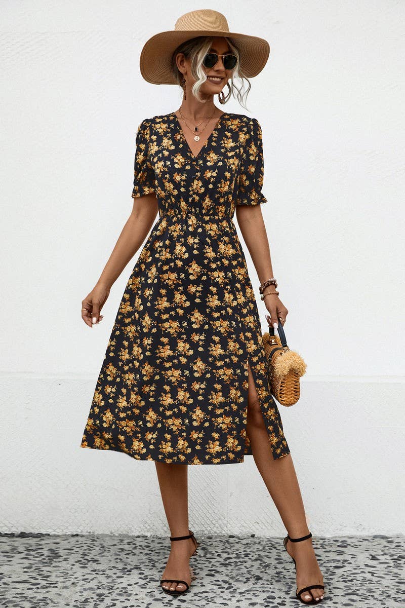 CWDSD4908_CASUAL V-NECK PRINTED DRESS