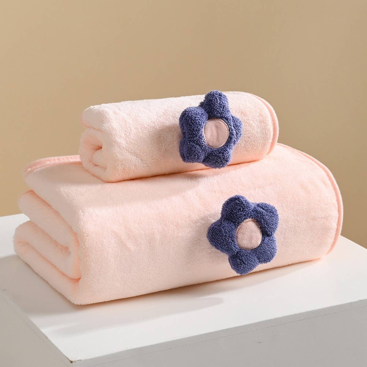 CORAL FLEECE FLOWER SQUARE TOWEL BATH TOWEL SET