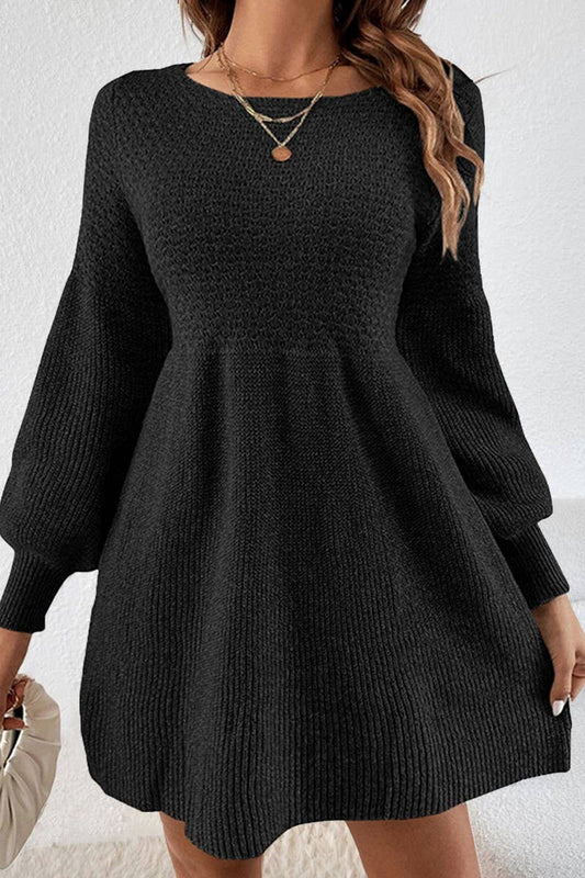 CWDSD10881_CASUAL LOOSE LANTERN SLEEVE KNIT DRESS