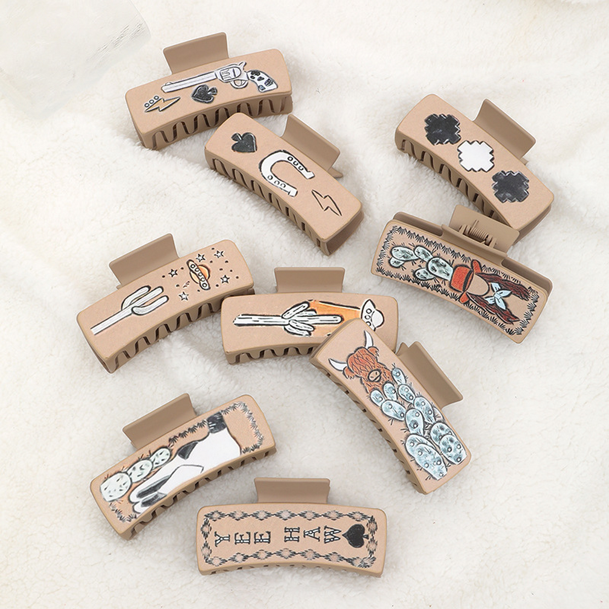 Western Bull Head Hair Claw - Cactus Leather Clip