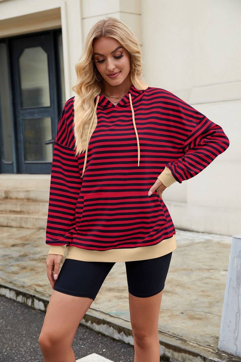 CWOHOL1112_STRIPED LOOSE HOODED CONTRAST COLOR SWEATSHIRT