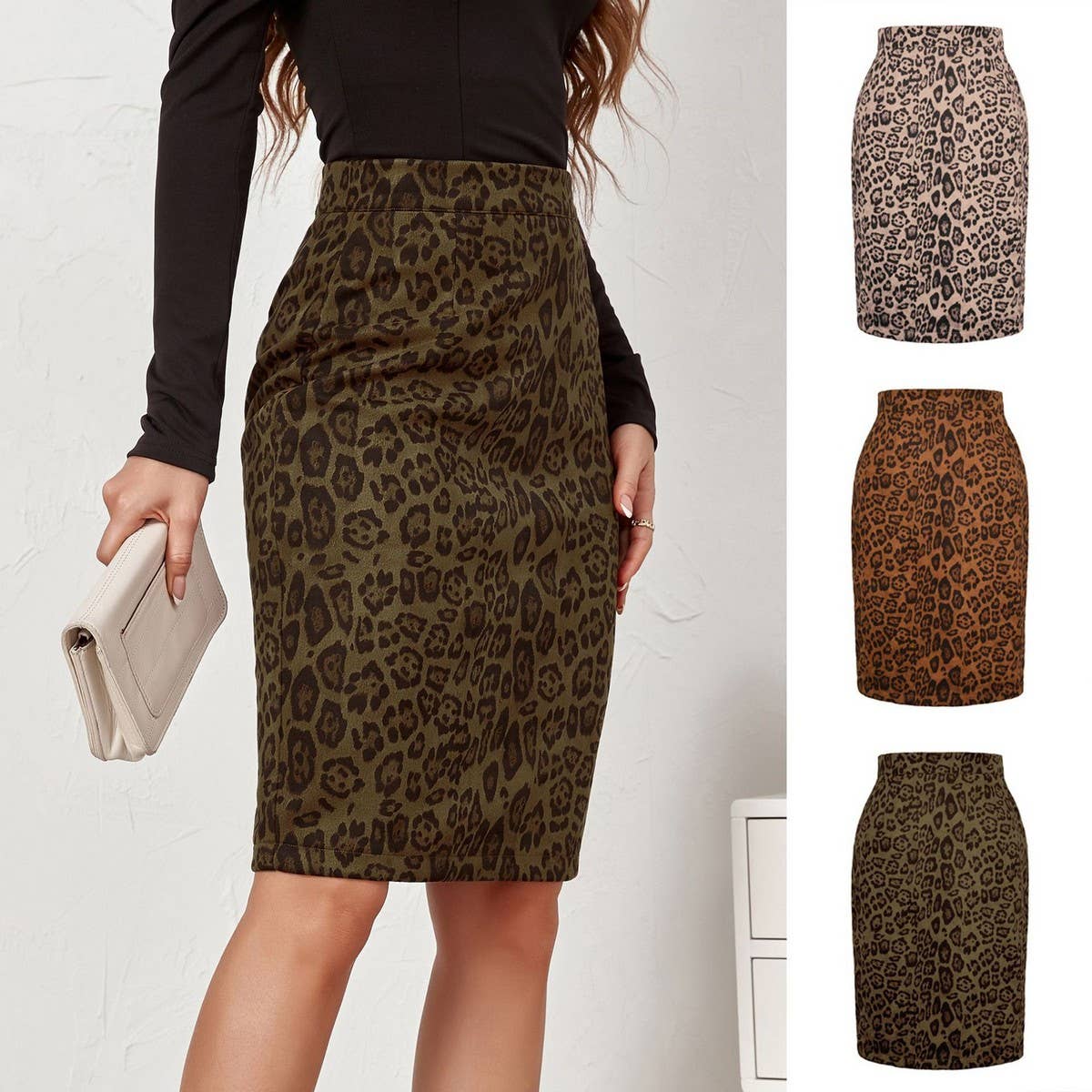LEOPARD SUEDE SKIRT SEXY PRINTED MIDI SKIRT