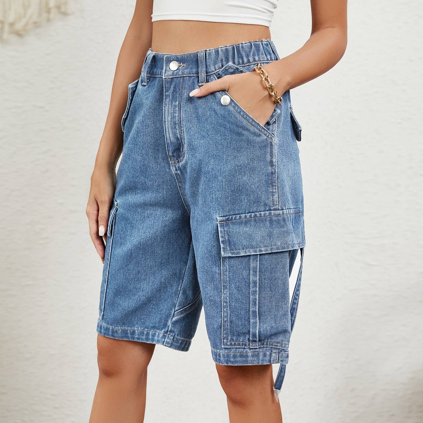 WASHED CARGO CROPPED CASUAL SHORTS