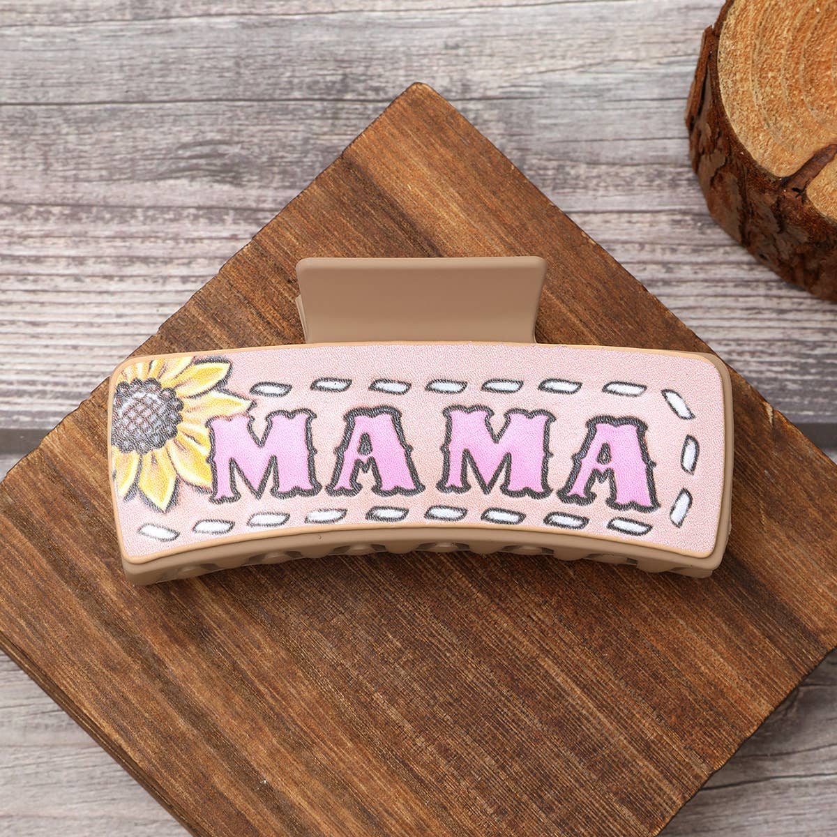 Western Cactus Sunflower Hair Claw - Leather Clip