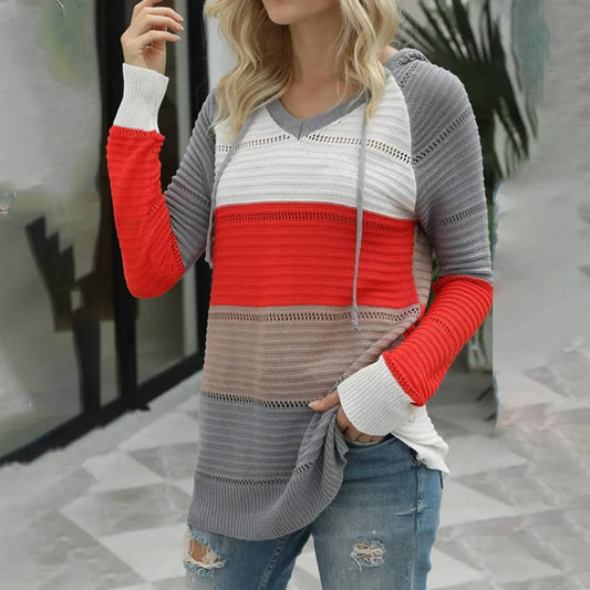 WOMEN COLOR MATCHING STRIPE HOODIE_CWOHOL0459