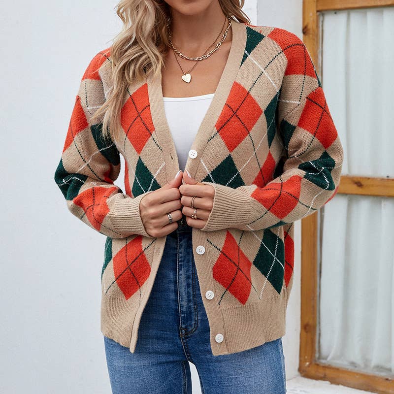 Sweater color contrast button up sweater cardigan