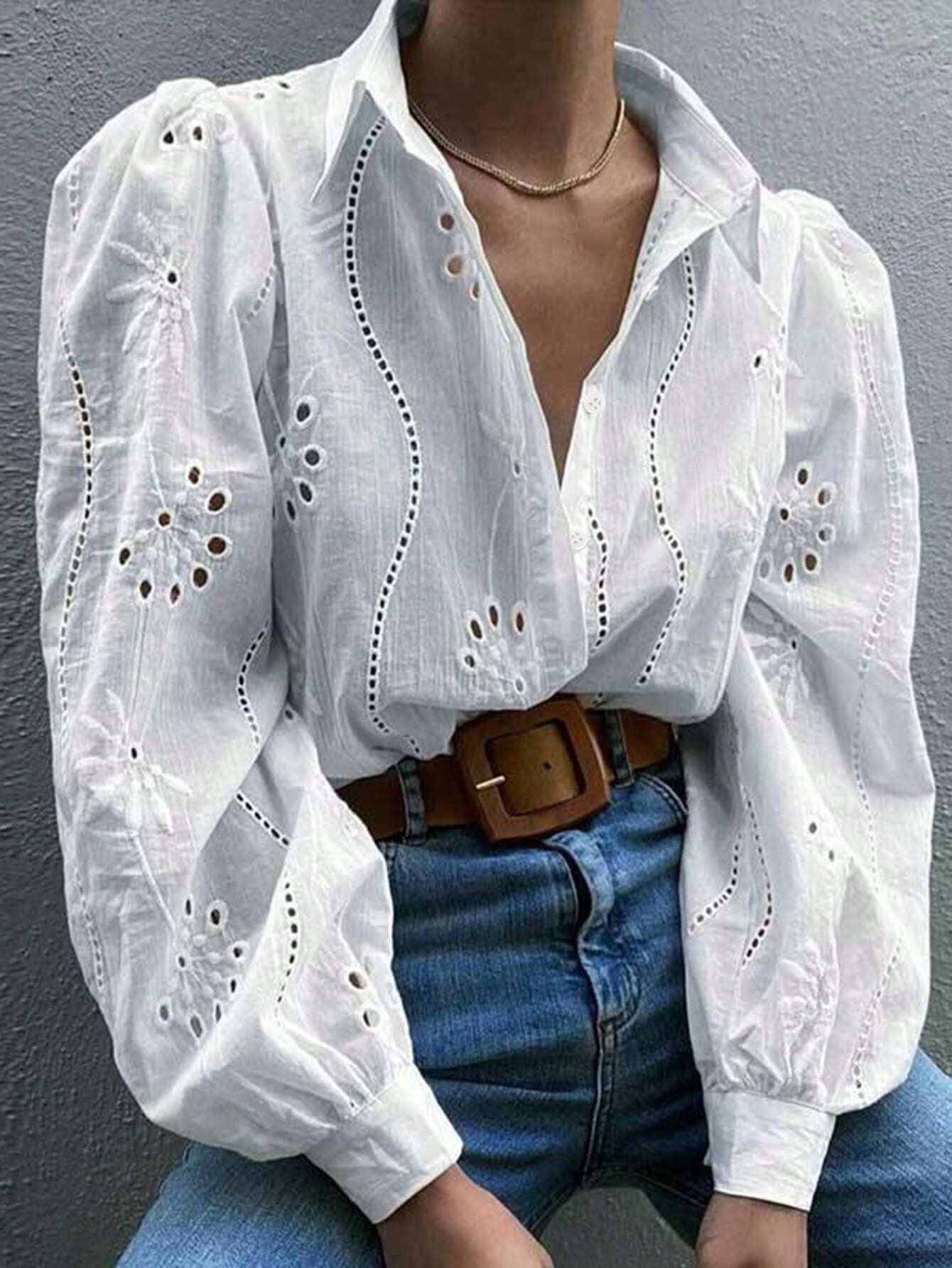 SINGLE BREASTED SOLID COLOR EMBROIDERED SHIRT