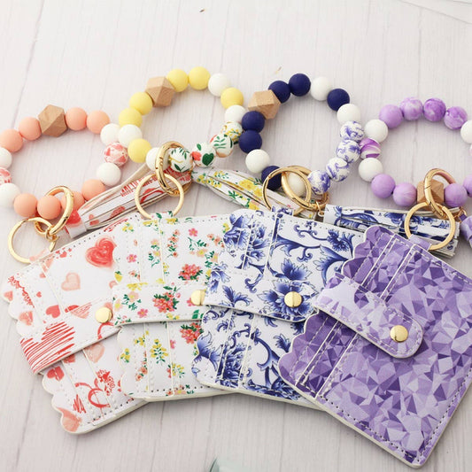 Blue Floral Bead Wallet & Geometric Keychain Set_CWAB4953