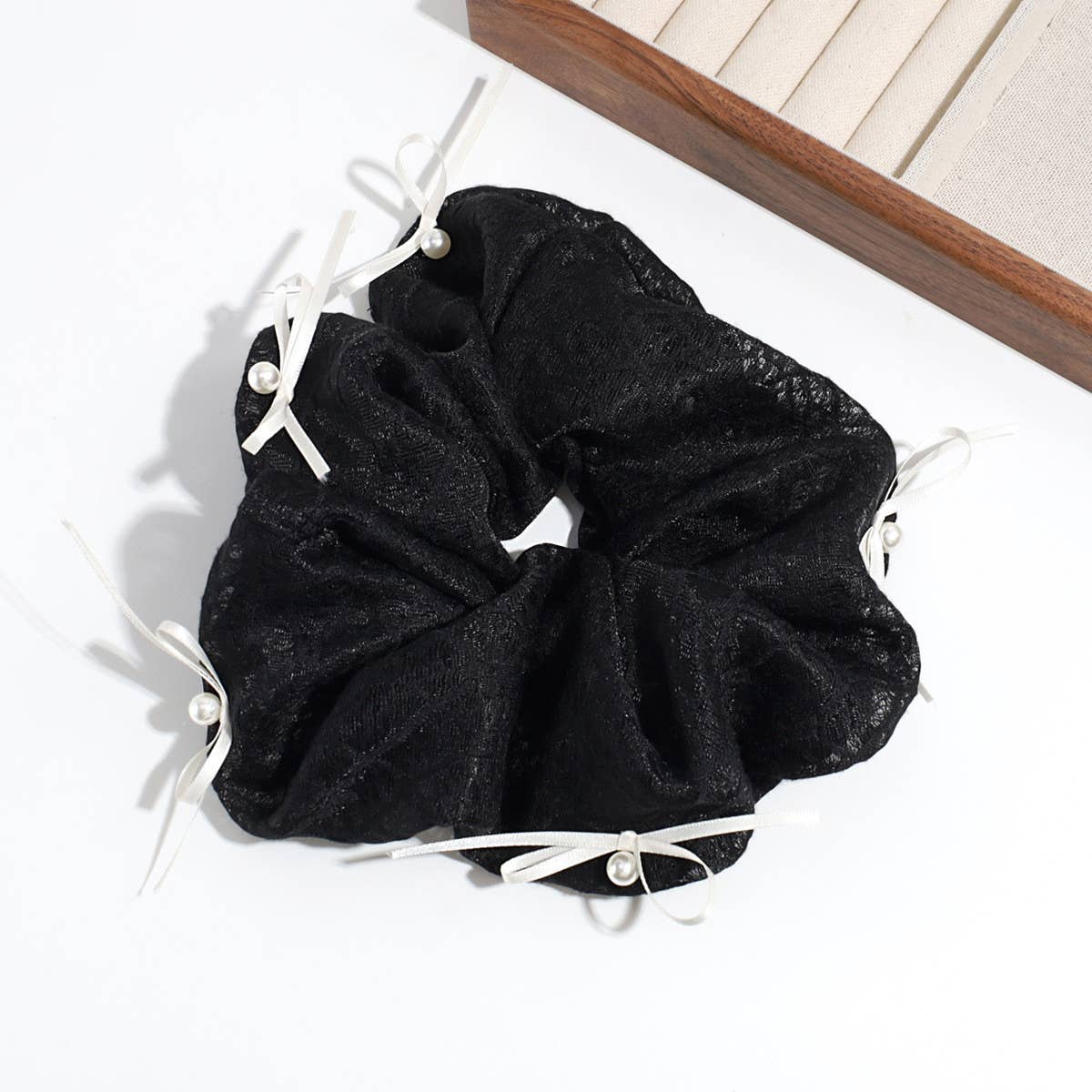 SIMPLE PEARL BOW FABRIC HAIR ROPE_CWAHA2207