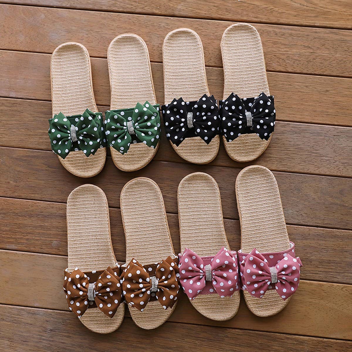 Bow Linen Summer Slippers Soft Sole, Breathable_CWSHF0188