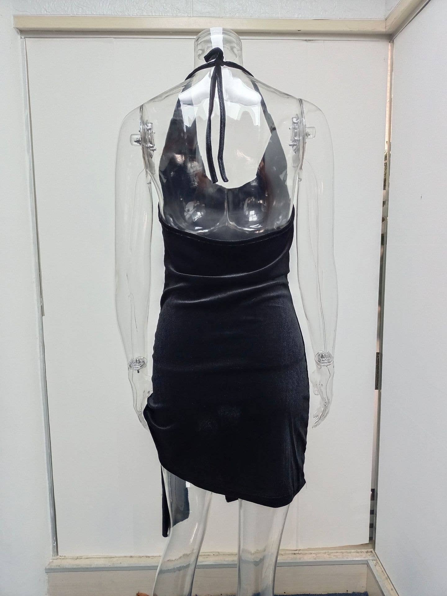 A halter cutout lace-up and slit dress