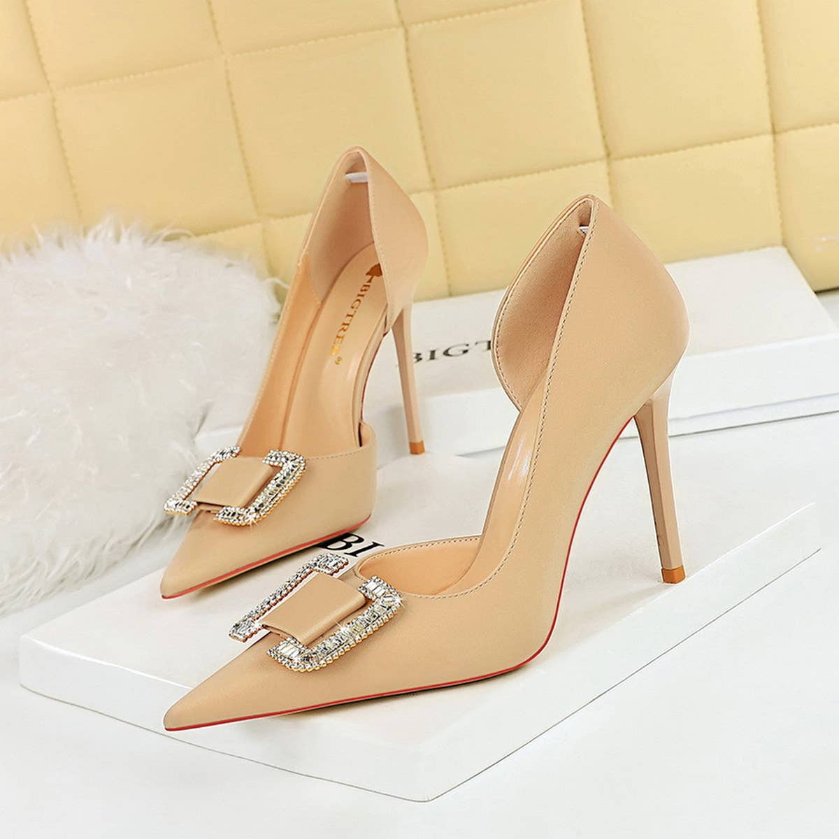 WOMEN RHINESTONE BUCKLE HIGH HEELS