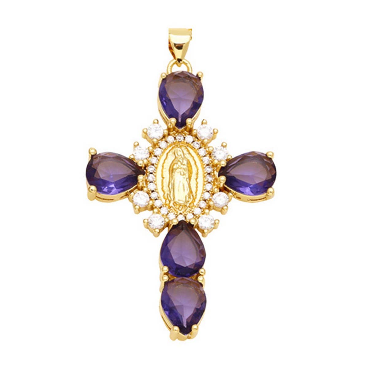 Zirconia Pendant Virgin Mary Cross Necklace_CWMM5867