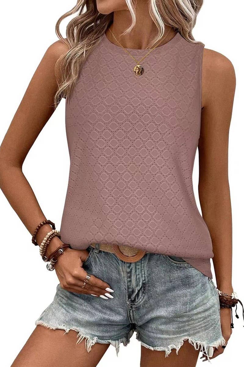 Cwttsl0232_Round Neck Sleeveless Knit Top