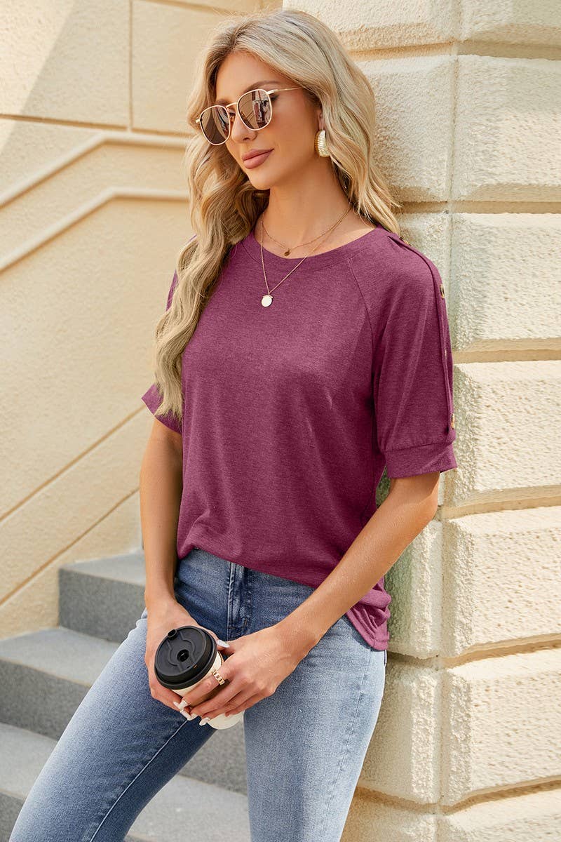 SOLID COLOR BUTTON UP CREW NECK T SHIRT_CWTSTS0346