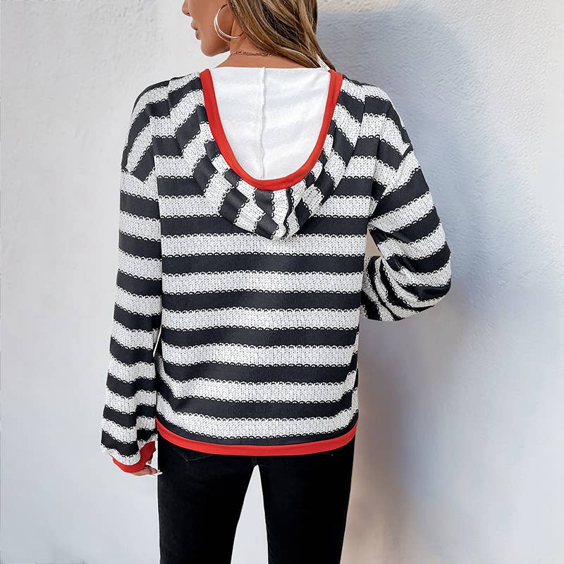 STRIPED SPLICED PULLOVER HOODED CASUAL HOODIE