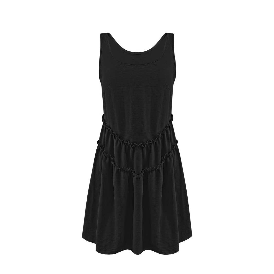 Lace solid-color short cinched-waist vest dress