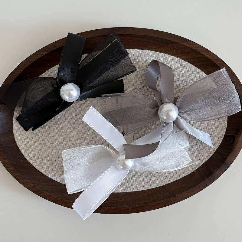 Elegant net gauze pearl bow hair clip