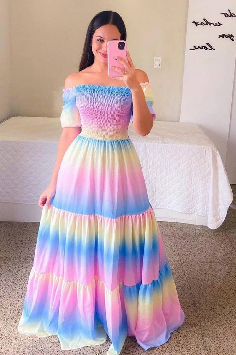 CWDMD5871_OFF SHOULDER FLORAL PRINT MAXI FAIRY DRESS