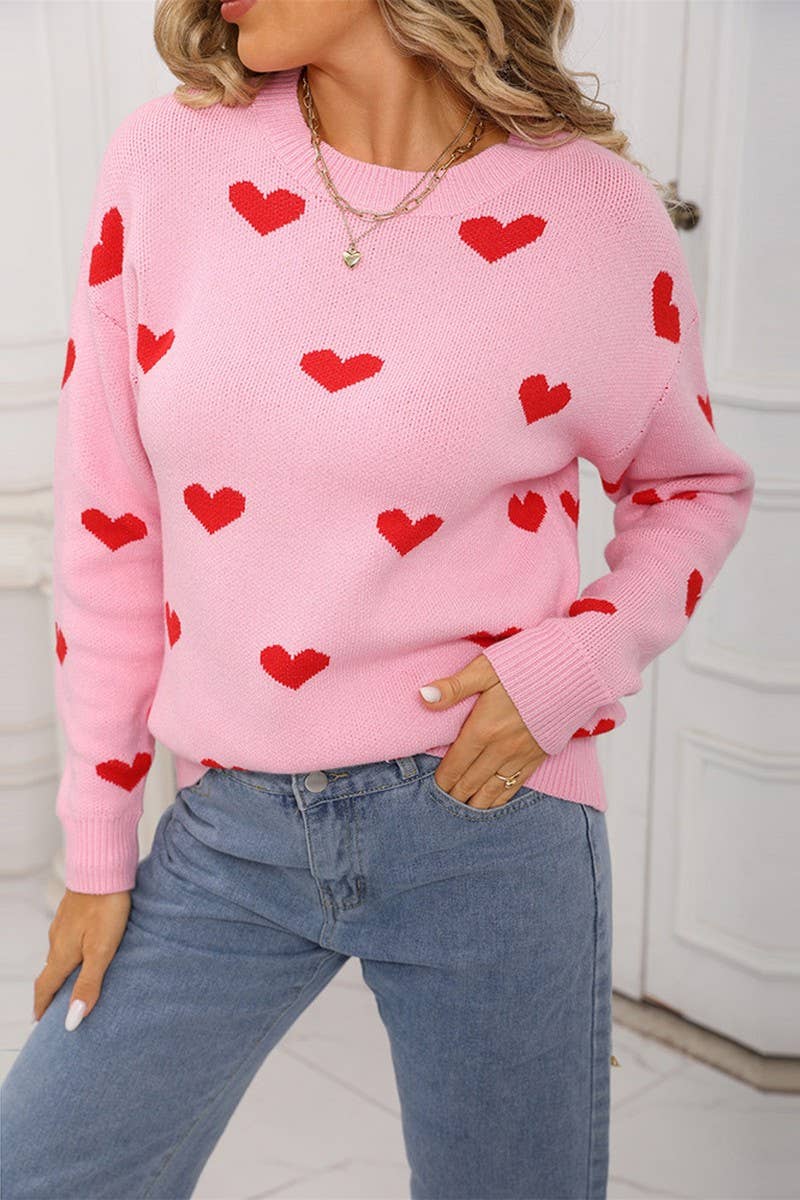 CWOSWL07578_PATCHWORK KNITTED VALENTINE'S DAY HEART SWEATER