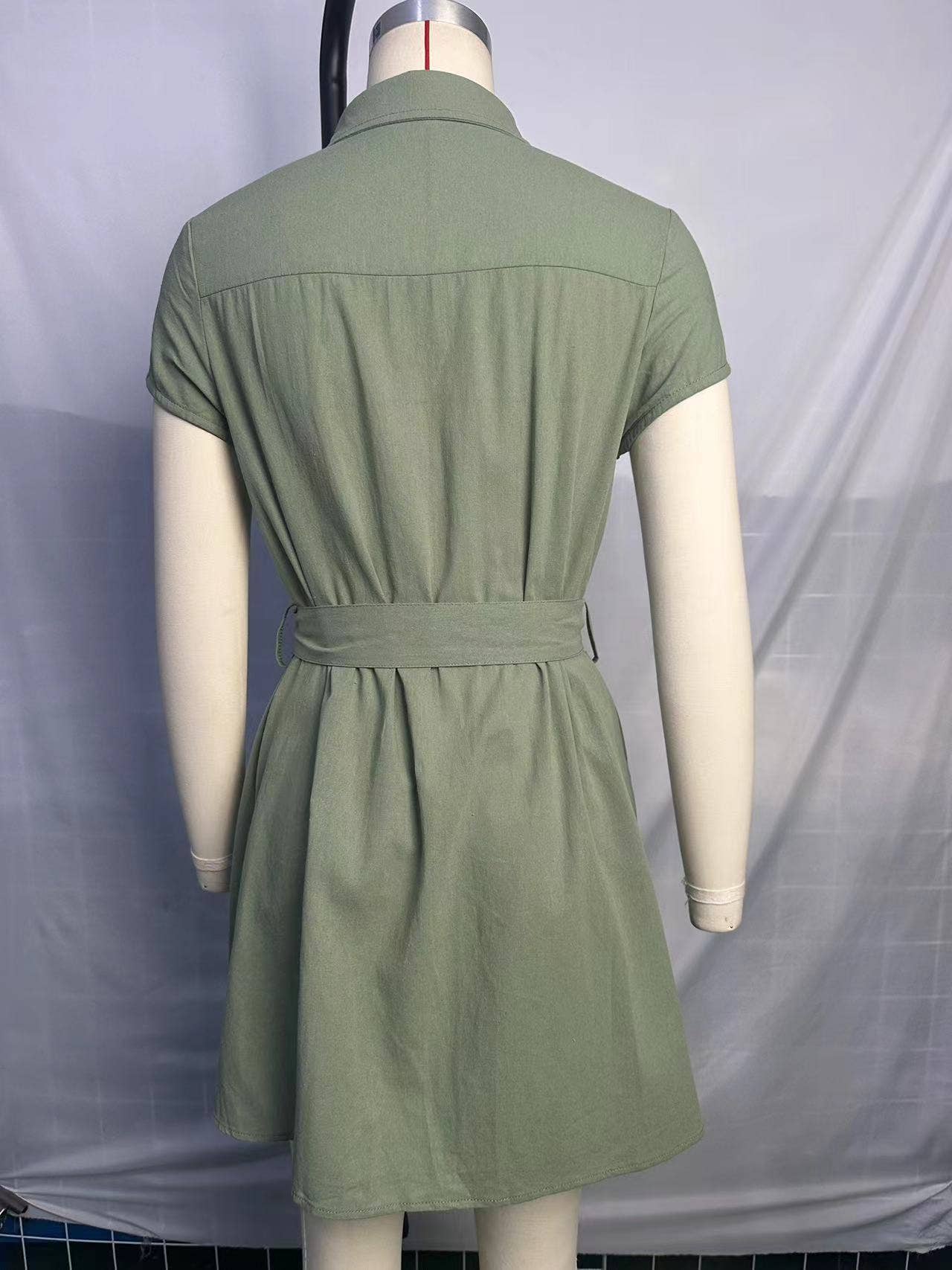 SINGLE-BREASTED SHORT-SLEEVED LAPEL SHORT DRESS