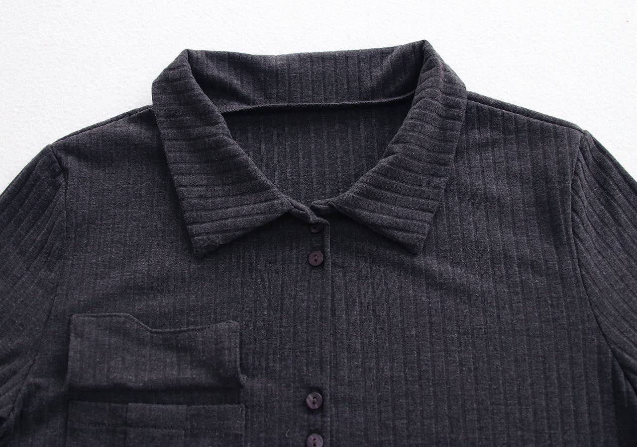 LAPEL LONG SLEEVE SLIMMING PULLOVER BASE