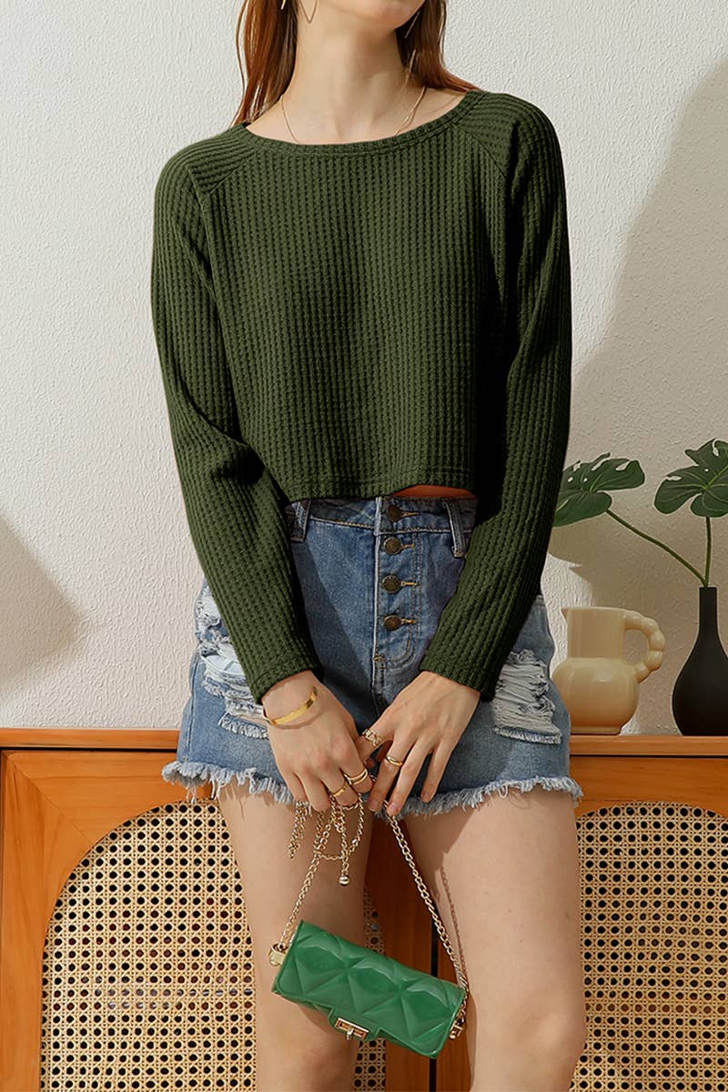 Cwttl1485_Casual Round Neck Loose Fit Long Sleeve Tops