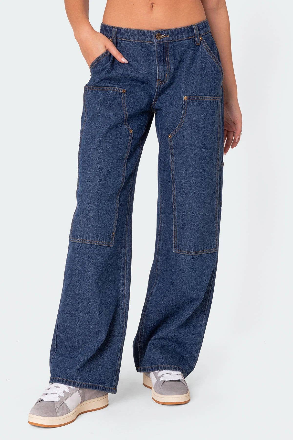 Loose-fitting wide-leg rivet work jeans