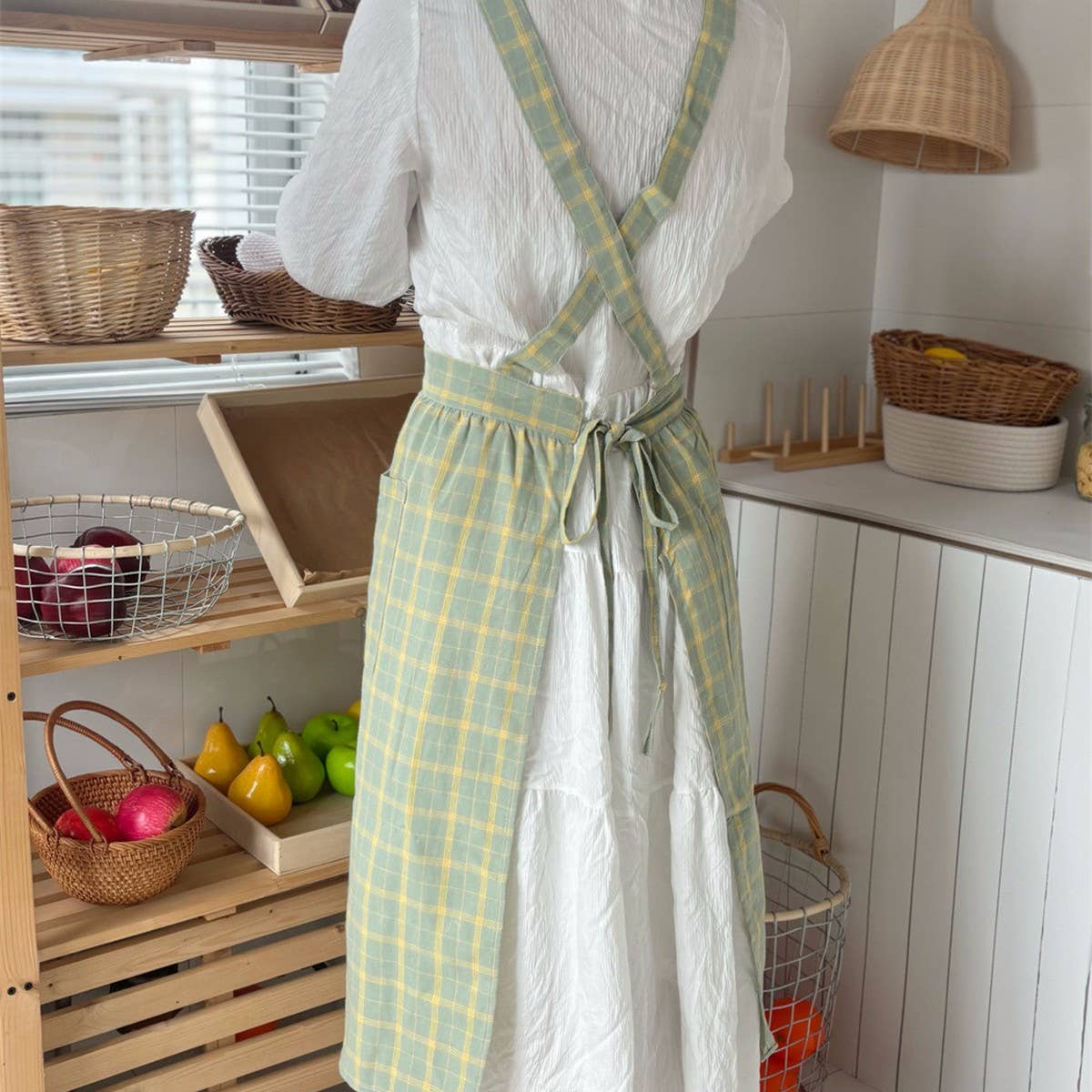 PLAID APRON FOUR-COLOR CAFE WORK APRON_CWMM5813