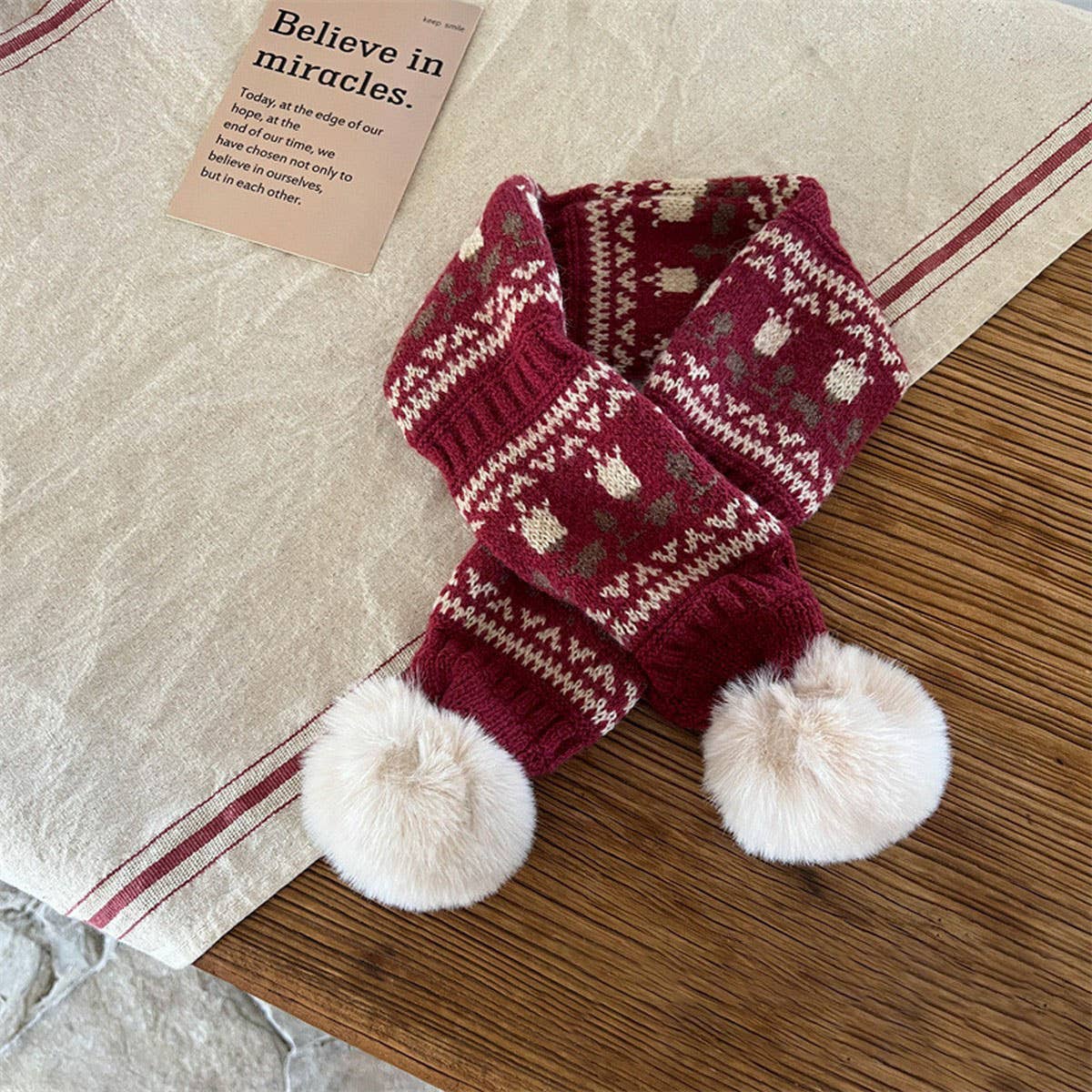 CUTE DOUBLE BALL WARM CHILDREN'S KNITTED SCARF